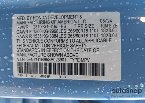2025 Honda Pilot Trailsport из США, поврежденный, VIN 5FNYG1H65SB025901